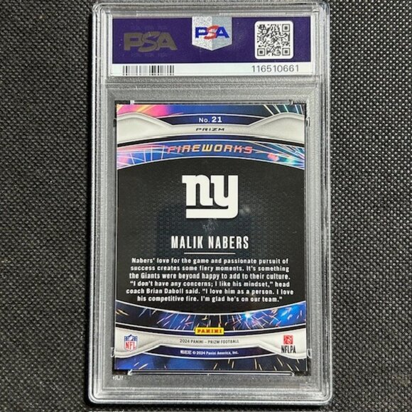 2024 Panini Donruss Prizm Malik Nabers #21 Fireworks - Green Ice PSA 10 GEM MINT - Picture 2 of 2